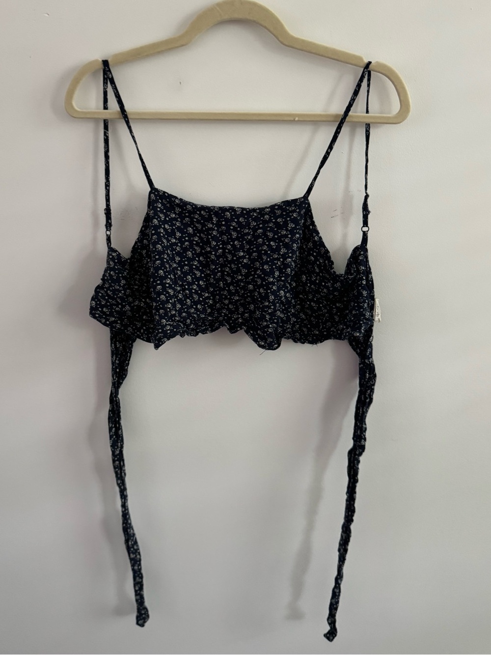 Smocked Floral Crop Cami Top - Navy
